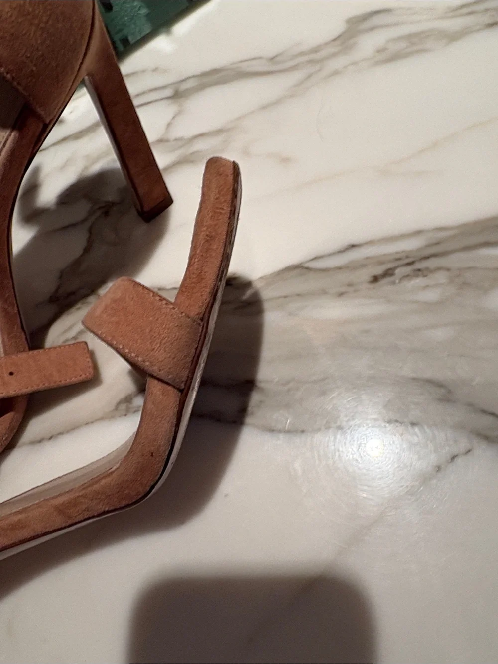 Stuart Weitzman Suede Ankle-Tie Heels in Cognac